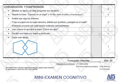 Detalle final del mini-examen cognoscitivo de General ASDE